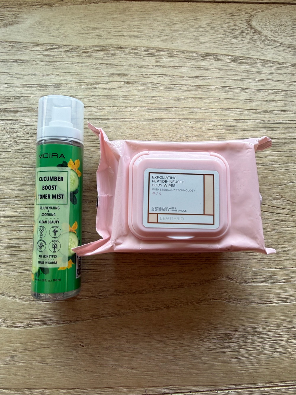2-Piece Skincare Bundle - Cucumber Toner Mist & Beauty Bio Exfoliating Wipes